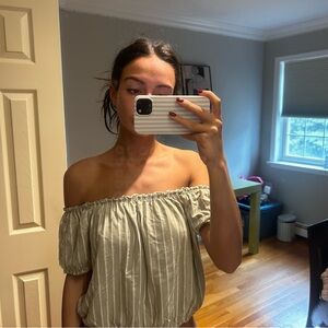 American Eagle Outfitters Green and White Striped Top